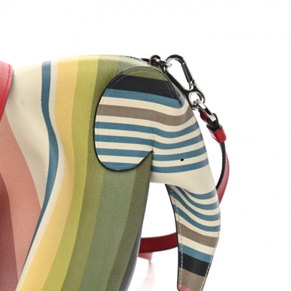 LOEWE  Calfskin Mini Stripe Elephant Crossbody Bag Multicolor - Picture 8 of 9